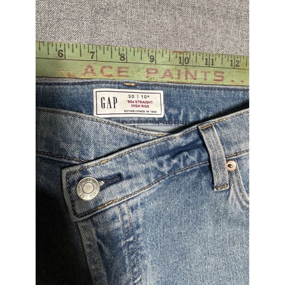 GAP 90s‎ Straight Jeans Womens 30/10R Medium Indigo High Rise Cross-Over Waist - Picture 7 of 11